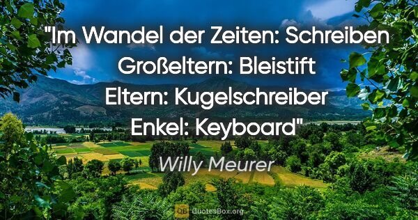 Willy Meurer Zitat: "Im Wandel der Zeiten: Schreiben
Großeltern: Bleistift
Eltern:..."