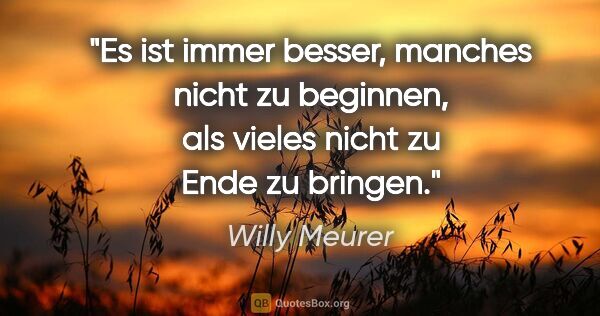 Willy Meurer Zitat: "Es ist immer besser, manches nicht zu beginnen,
als vieles..."