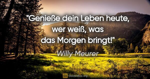 Willy Meurer Zitat: "Genieße dein Leben heute,
wer weiß, was das Morgen bringt!"