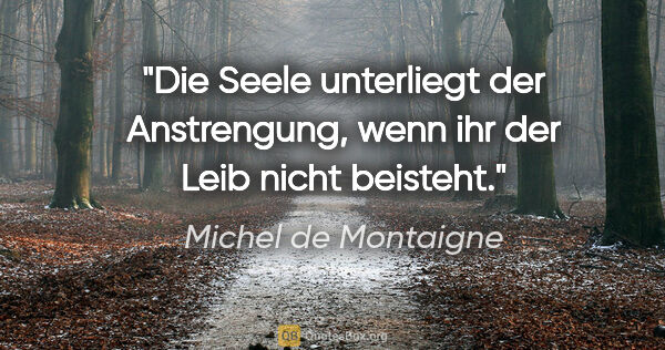 Michel de Montaigne Zitat: "Die Seele unterliegt der Anstrengung, wenn ihr der Leib nicht..."