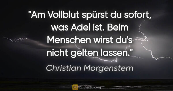 Christian Morgenstern Zitat: "Am Vollblut spürst du sofort, was Adel ist. Beim Menschen..."