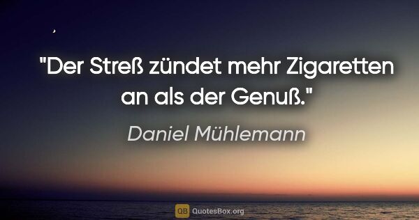 Daniel Mühlemann Zitat: "Der Streß zündet mehr Zigaretten an als der Genuß."