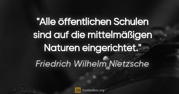 Friedrich Wilhelm Nietzsche Zitat: "Alle öffentlichen Schulen sind auf die mittelmäßigen Naturen..."