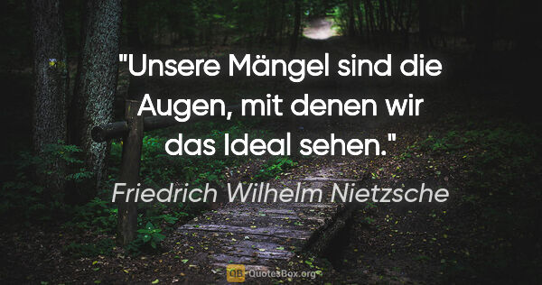 Friedrich Wilhelm Nietzsche Zitat: "Unsere Mängel sind die Augen, mit denen wir das Ideal sehen."