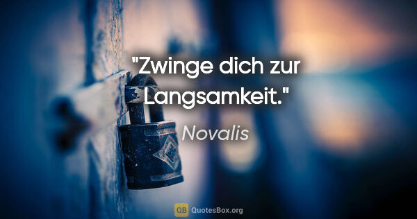 Novalis Zitat: "Zwinge dich zur Langsamkeit."