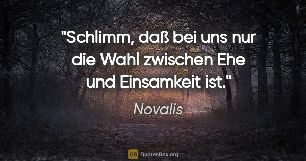 Novalis Zitat: "Schlimm, daß bei uns nur die Wahl zwischen Ehe und Einsamkeit..."