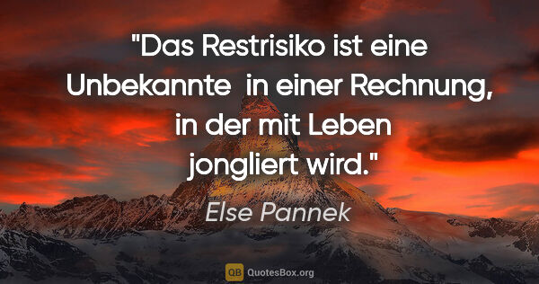 Else Pannek Zitat: "Das Restrisiko
ist eine Unbekannte 
in einer Rechnung, 
in der..."