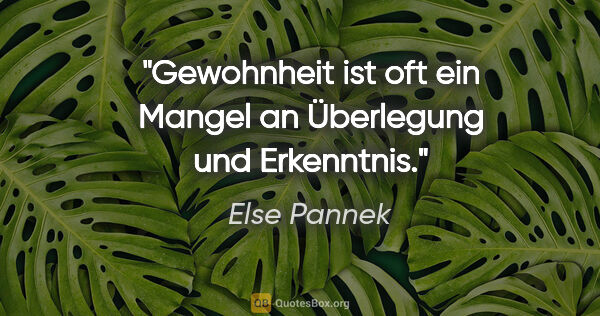 Else Pannek Zitat: "Gewohnheit ist oft ein Mangel
an Überlegung und Erkenntnis."