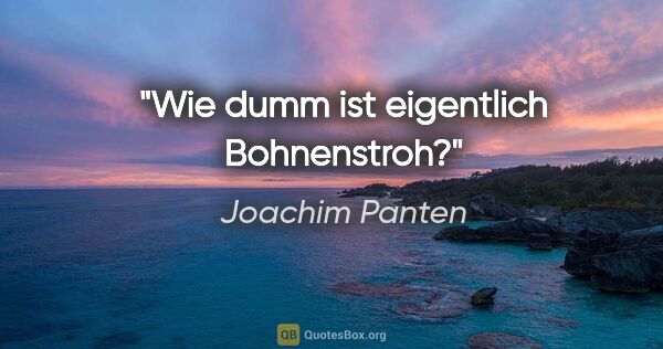Joachim Panten Zitat: "Wie dumm ist eigentlich Bohnenstroh?"