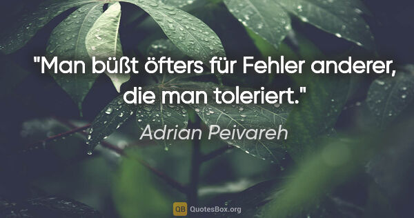 Adrian Peivareh Zitat: "Man büßt öfters für Fehler anderer, die man toleriert."