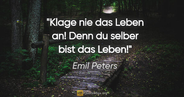 Emil Peters Zitat: "Klage nie das Leben an! Denn du selber bist das Leben!"