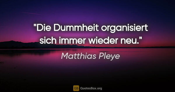 Matthias Pleye Zitat: "Die Dummheit organisiert sich immer wieder neu."