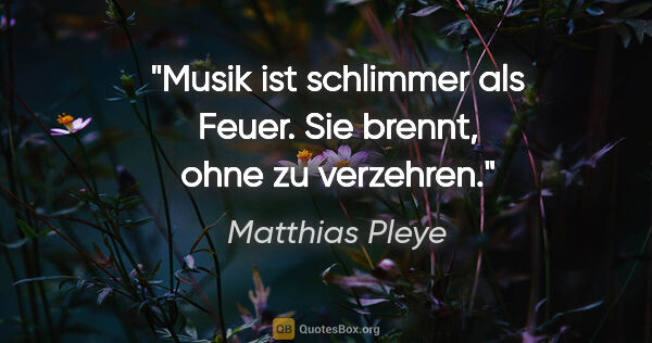 Matthias Pleye Zitat: "Musik ist schlimmer als Feuer. Sie brennt, ohne zu verzehren."