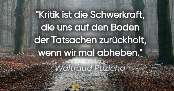 Waltraud Puzicha Zitat: "Kritik ist die Schwerkraft, die uns auf den Boden der..."