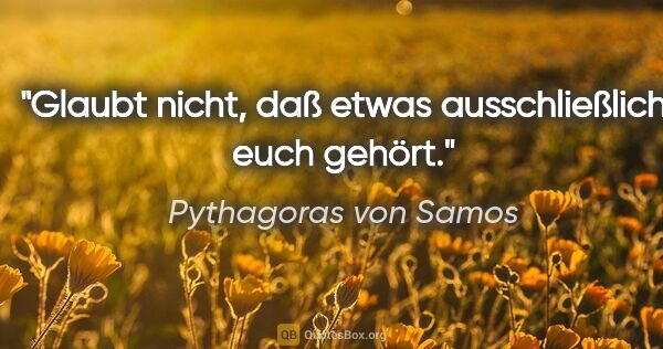 Pythagoras von Samos Zitat: "Glaubt nicht, daß etwas ausschließlich euch gehört."