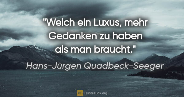 Hans-Jürgen Quadbeck-Seeger Zitat: "Welch ein Luxus, mehr Gedanken zu haben
als man braucht."