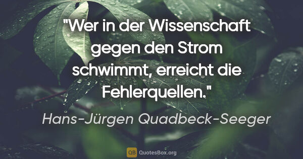 Hans-Jürgen Quadbeck-Seeger Zitat: "Wer in der Wissenschaft gegen den Strom schwimmt,
erreicht die..."