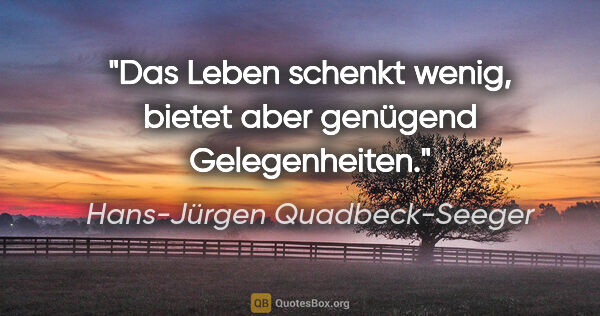 Hans-Jürgen Quadbeck-Seeger Zitat: "Das Leben schenkt wenig, bietet aber genügend Gelegenheiten."