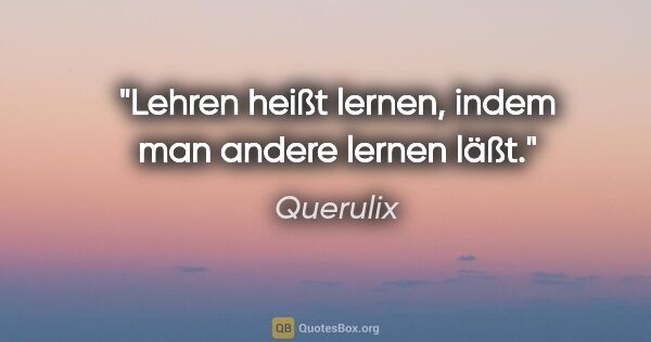 Querulix Zitat: "Lehren heißt lernen, indem man andere lernen läßt."