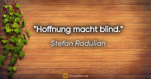 Stefan Radulian Zitat: "Hoffnung macht blind."