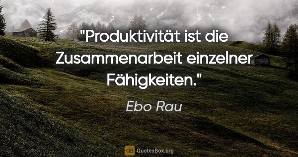 Ebo Rau Zitat: "Produktivität ist die Zusammenarbeit einzelner Fähigkeiten."