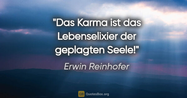 Erwin Reinhofer Zitat: "Das Karma ist das Lebenselixier der geplagten Seele!"