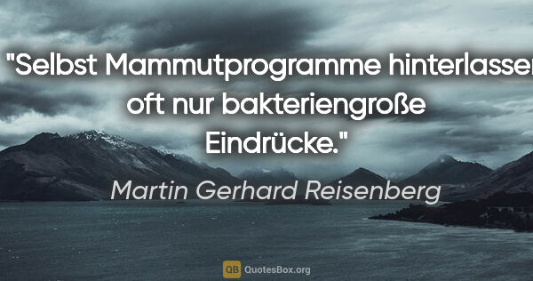 Martin Gerhard Reisenberg Zitat: "Selbst Mammutprogramme hinterlassen oft nur bakteriengroße..."