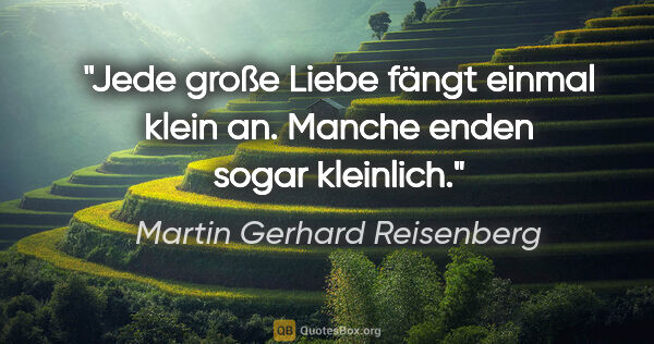 Martin Gerhard Reisenberg Zitat: "Jede große Liebe fängt einmal klein an. Manche enden sogar..."