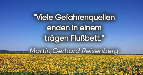 Martin Gerhard Reisenberg Zitat: "Viele Gefahrenquellen enden in einem trägen Flußbett."