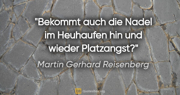 Martin Gerhard Reisenberg Zitat: "Bekommt auch die Nadel im Heuhaufen hin und wieder Platzangst?"