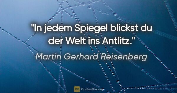 Martin Gerhard Reisenberg Zitat: "In jedem Spiegel blickst du der Welt ins Antlitz."