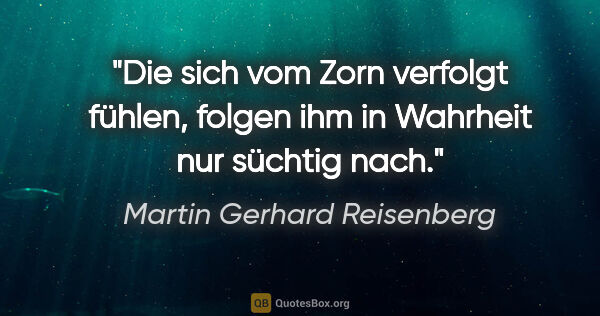 Martin Gerhard Reisenberg Zitat: "Die sich vom Zorn verfolgt fühlen, folgen ihm in Wahrheit nur..."