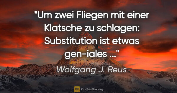 Wolfgang J. Reus Zitat: "Um zwei Fliegen mit einer Klatsche zu schlagen: Substitution..."