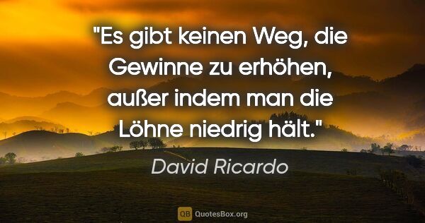 David Ricardo Zitat: "Es gibt keinen Weg, die Gewinne zu erhöhen,
außer indem man..."