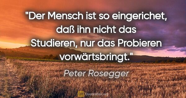 Peter Rosegger Zitat: "Der Mensch ist so eingerichet, daß ihn nicht das Studieren,..."