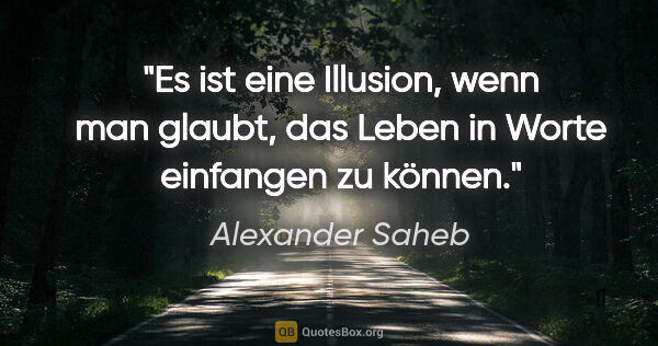 Alexander Saheb Zitat: "Es ist eine Illusion, wenn man glaubt, das Leben in Worte..."
