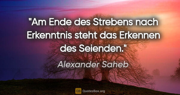 Alexander Saheb Zitat: "Am Ende des Strebens nach Erkenntnis steht das Erkennen des..."
