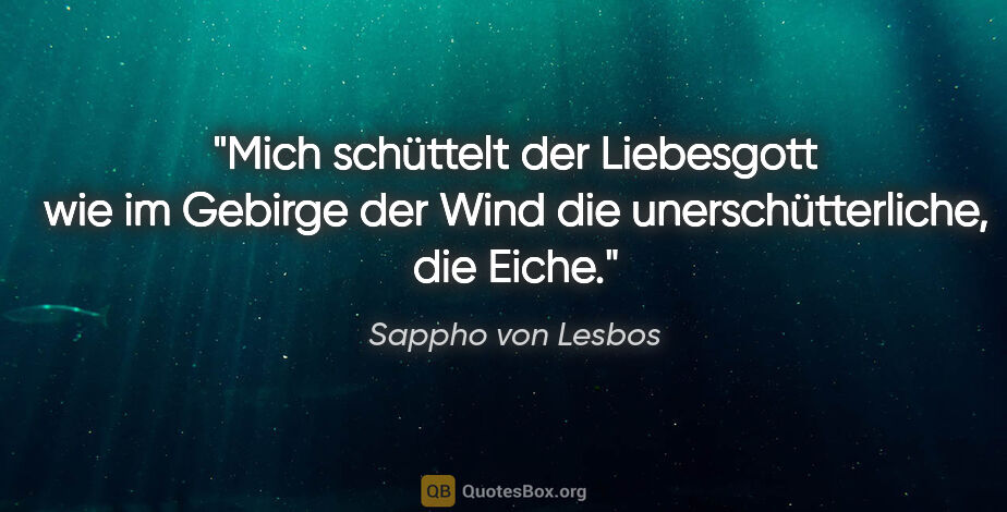 Sappho von Lesbos Zitat: "Mich schüttelt der Liebesgott
wie im Gebirge der Wind
die..."