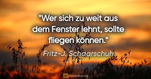 Fritz-J. Schaarschuh Zitat: "Wer sich zu weit aus dem Fenster lehnt, sollte fliegen können."