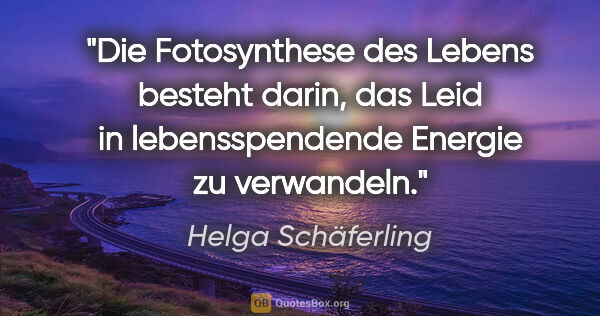 Helga Schäferling Zitat: "Die Fotosynthese des Lebens besteht darin, das Leid in..."