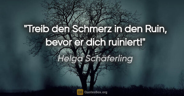 Helga Schäferling Zitat: "Treib den Schmerz in den Ruin, bevor er dich ruiniert!"