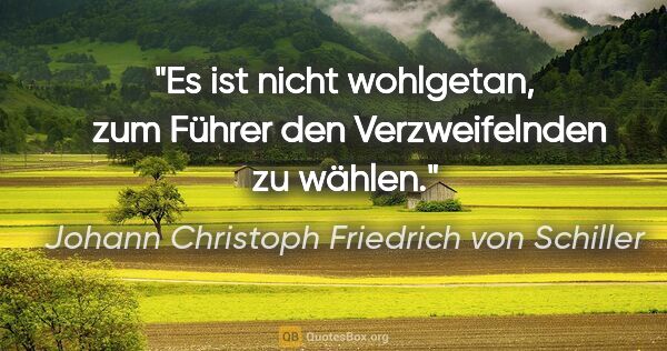 Johann Christoph Friedrich von Schiller Zitat: "Es ist nicht wohlgetan,  zum Führer den Verzweifelnden zu wählen."