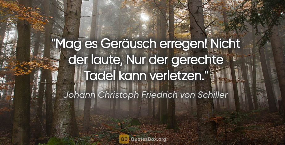 Johann Christoph Friedrich von Schiller Zitat: "Mag es Geräusch erregen! Nicht der laute,
Nur der gerechte..."