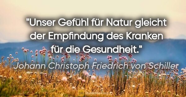 Johann Christoph Friedrich von Schiller Zitat: "Unser Gefühl für Natur gleicht der Empfindung des Kranken für..."