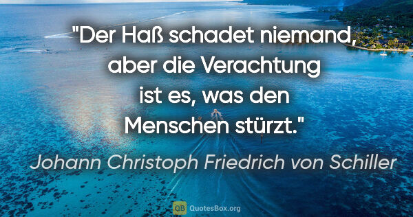 Johann Christoph Friedrich von Schiller Zitat: "Der Haß schadet niemand, aber die Verachtung ist es, was den..."