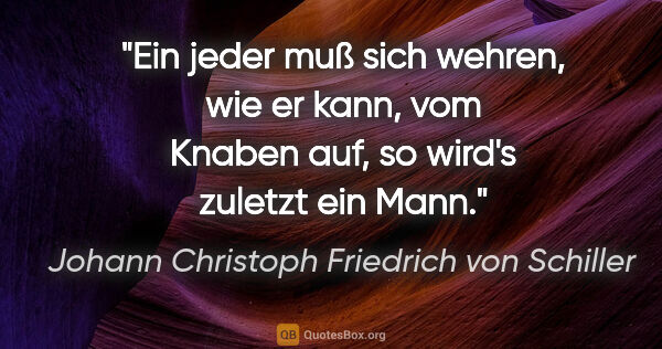 Johann Christoph Friedrich von Schiller Zitat: "Ein jeder muß sich wehren, wie er kann,
vom Knaben auf, so..."