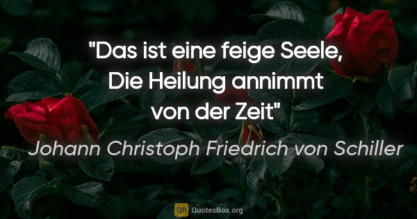 Johann Christoph Friedrich von Schiller Zitat: "Das ist eine feige Seele,
Die Heilung annimmt von der Zeit"