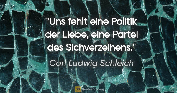 Carl Ludwig Schleich Zitat: "Uns fehlt eine Politik der Liebe,
eine Partei des Sichverzeihens."