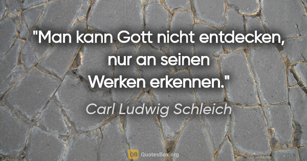 Carl Ludwig Schleich Zitat: "Man kann Gott nicht entdecken,
nur an seinen Werken erkennen."