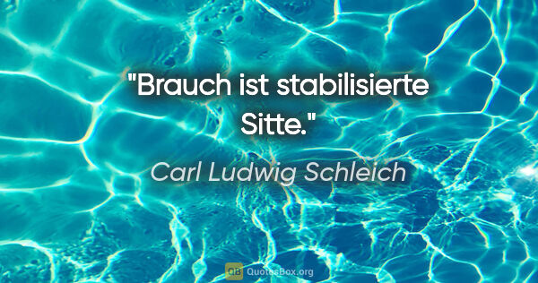 Carl Ludwig Schleich Zitat: "Brauch ist stabilisierte Sitte."
